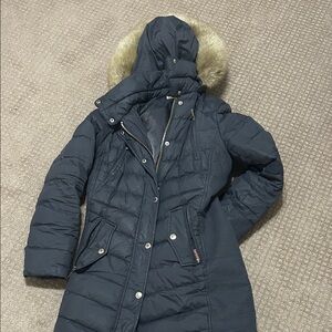 Michael Kors Dark Blue Puffer Jacket with Fur Hood